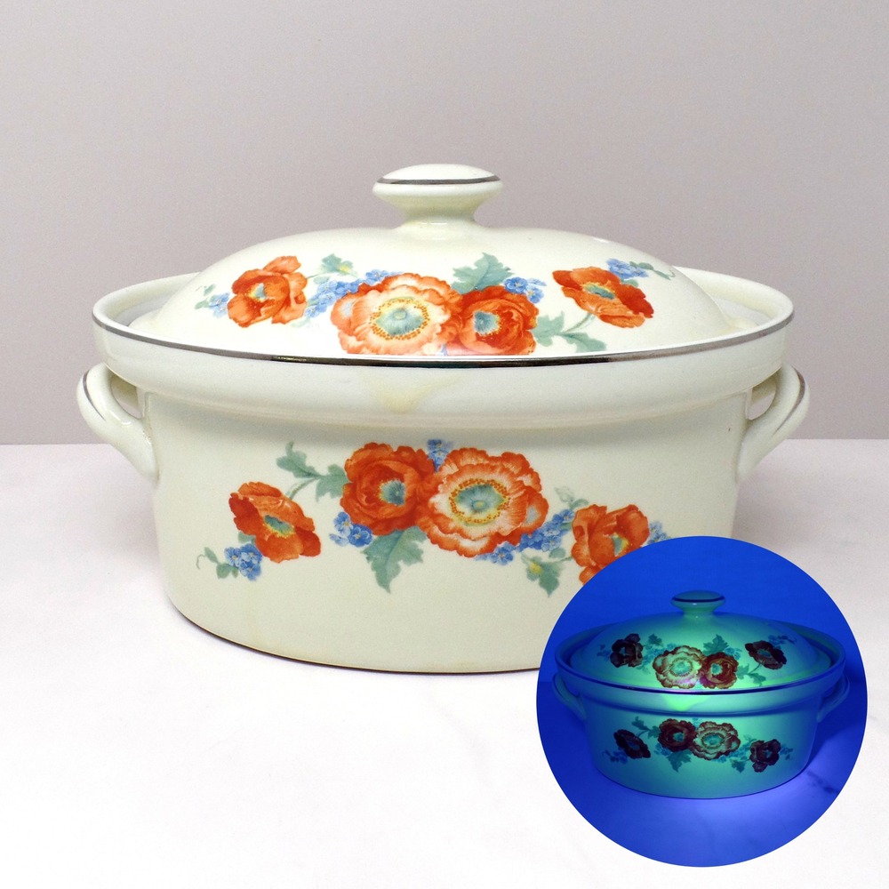 Vintage Hall China Covered Casserole, Orange Poppy, Uranium Glaze